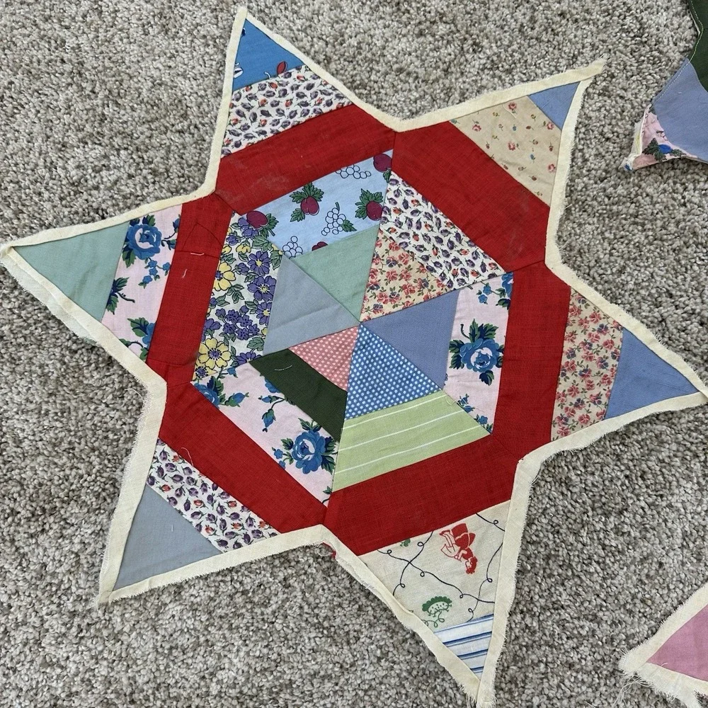 Lot Of 7 Vintage Antique Quilt Blocks‎ Orphans String Star Patchwork Unfinished